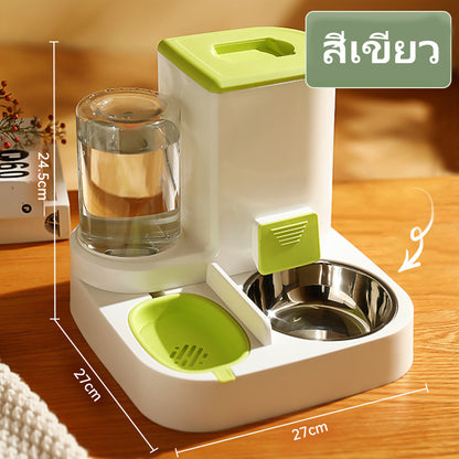 Mango  ที่ให้อาหารสัตว์เลี้ยง มีชามสแตนเลสแถมให้ สเตนเลส ที่ให้น้ำสัตว์เลี้ยง ที่ให้อาหาร-น้ำอัตโนมัติ เกรดพรีเมี่ยม 2IN1 ที่ให้น้ำ-อาหารอัตโนมัติ ความจุขนาดใหญ่