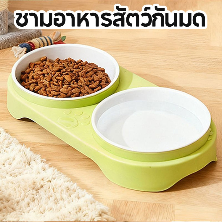 Mango ชามข้าวสัตว์เลี้ยง ชามอาหารสัตว์กันมด 2 ช่อง สำหรับน้องหมาน้องแมว พลาสติกปลอดภัย ความจุใหญ่ ถอดล้างง่าย ชามอาหารแมวกันมด ชามอาหารสุนัขกันมด