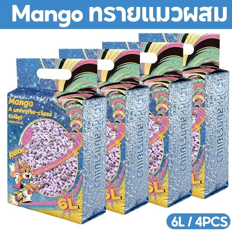 Mango MZทรายแมวเต้าหู้ 6L (4ถุง) ทรายแมวคุณภาพดี ออร์แกนิค100% จับตัวเป็นก้อนไว ราคาถูก ทรายเต้าหู้ Cat Litter