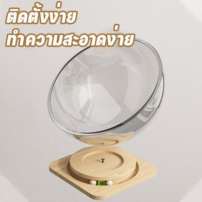 รังแมวสำหรับแคปซูล, บ้านแมว, ของเล่นแมว, ที่นอนอวกาศ, แผ่นเสียงไม้เนื้อแข็งอะคริลิค, ของเล่นหมุน Cat Scratcher 4 in 1, พื้นที่ขนาดใหญ่ 42 ซม.