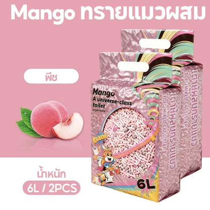 Mango ทรายแมว ทรายแมวผสม เกรด พรีเมี่ยม เบนโทไนท์+แคทแบบเต้าหู้+ดับกลิ่นแรงสุด กลิ่นเป็นตัวเลือก 6L/12L/30L
