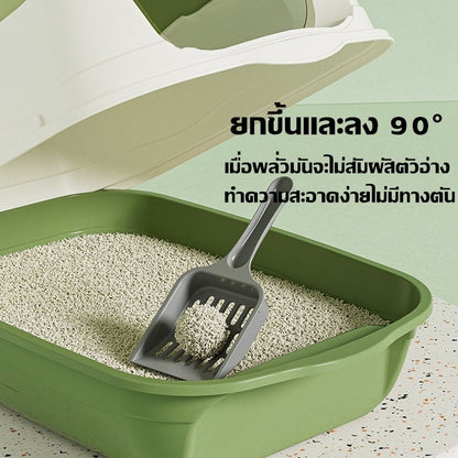 【ฟรีที่ตักทรายแมว】ห้องน้ำแมว 2-in-1 แบบปิด กระบะทรายแมวขนาดใหญ่ เพิ่มพื้นที่ ป้องกันกลิ่น ป้องกันการกระเซ็น กระบะทราย