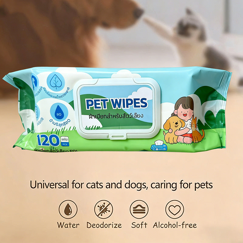 Mango ผ้าเปียกสำหรับสัตว์เลี้ยง ทิชชู่เปียก Pet Wipes 120 แผ่นใหญ่ สำหรับเช็ดสัตว์เลี้ยง ทิชชู่เปียกเช็ดทำความสะอาด ผ้าเปียก