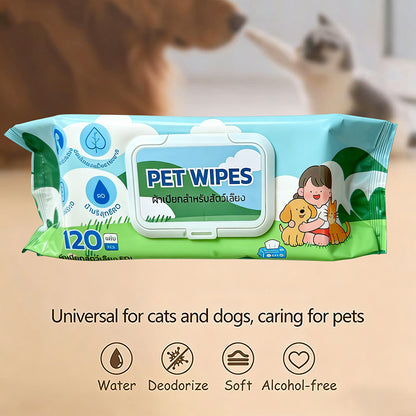 Mango ผ้าเปียกสำหรับสัตว์เลี้ยง ทิชชู่เปียก Pet Wipes 120 แผ่นใหญ่ สำหรับเช็ดสัตว์เลี้ยง ทิชชู่เปียกเช็ดทำความสะอาด ผ้าเปียก