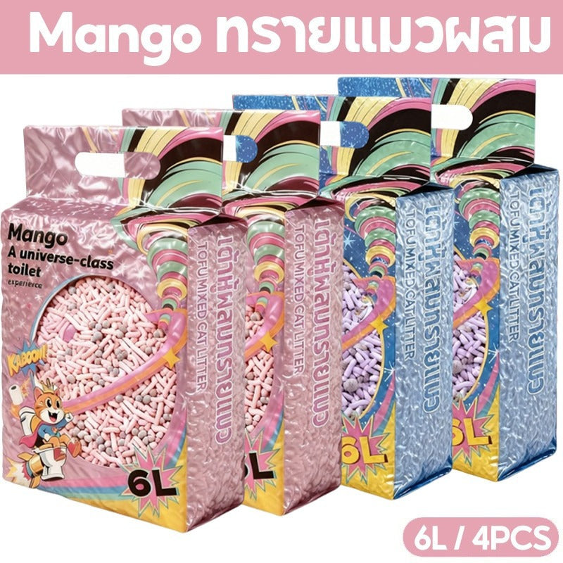 Mango MZทรายแมวเต้าหู้ 6L (4ถุง) ทรายแมวคุณภาพดี ออร์แกนิค100% จับตัวเป็นก้อนไว ราคาถูก ทรายเต้าหู้ Cat Litter