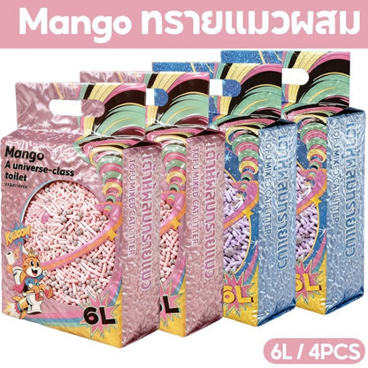 Mango MZทรายแมวเต้าหู้ 6L (4ถุง) ทรายแมวคุณภาพดี ออร์แกนิค100% จับตัวเป็นก้อนไว ราคาถูก ทรายเต้าหู้ Cat Litter