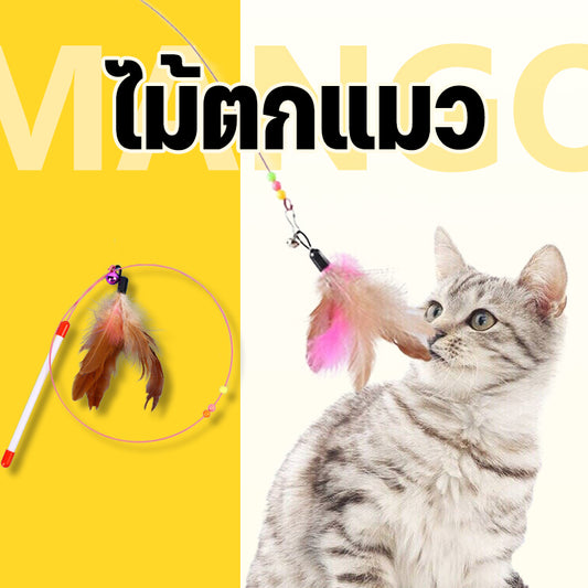 Mango ไม้ตกแมว ของเล่นแมว ของเล่นสัตว์เลี้ยง แบบสปริง ไม้ล่อแมว แบบลวดสลิง ไม้แมว ไม้แซวแมว มีขนนกและกระดิ่ง