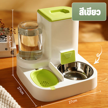 ที่ให้อาหารสัตว์เลี้ยง มีชามสแตนเลสแถมให้ สเตนเลส ที่ให้น้ำสัตว์เลี้ยง ที่ให้อาหาร-น้ำอัตโนมัติ เกรดพรีเมี่ยม 2IN1