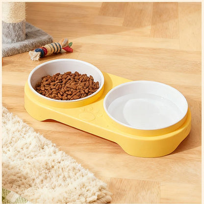 Mango ชามข้าวสัตว์เลี้ยง ชามอาหารสัตว์กันมด 2 ช่อง สำหรับน้องหมาน้องแมว พลาสติกปลอดภัย ความจุใหญ่ ถอดล้างง่าย ชามอาหารแมวกันมด ชามอาหารสุนัขกันมด