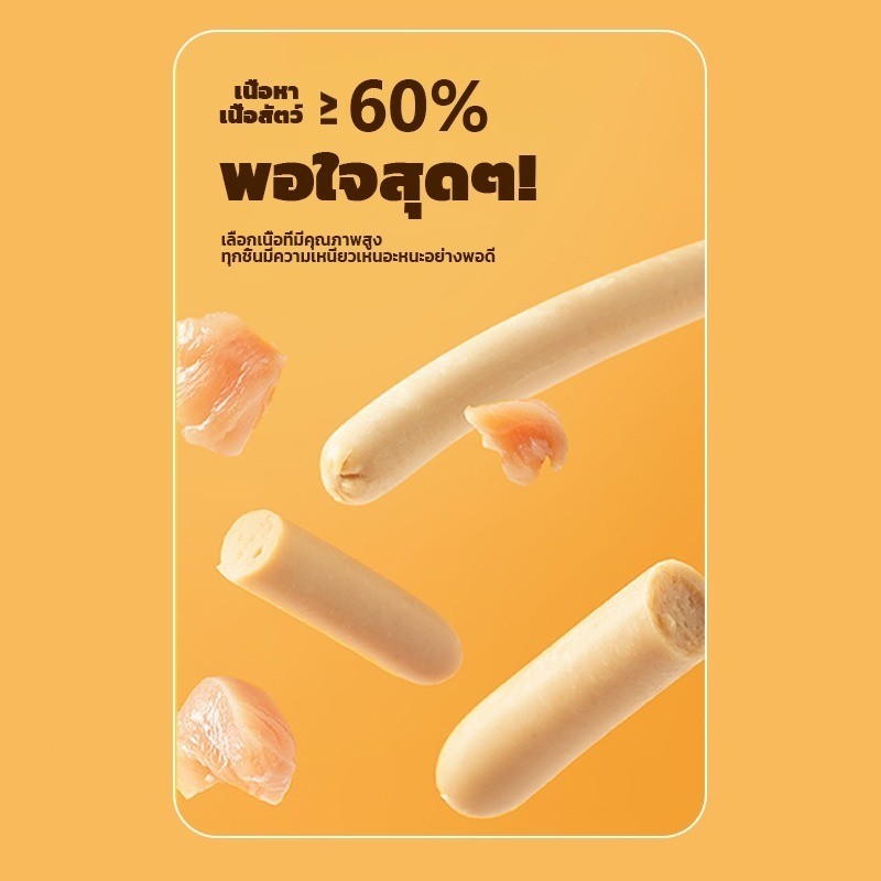 【ซื้อ 30 แถม 30】Mango ไส้กรอกแฮมสุนัขอาหารหมา 15g/ชิ้น อาหารแมว ขนมแมว ขนมสุนัขแปรรูปจากเนื้อ เป็ด ไก่ ปลา 60 ซอง
