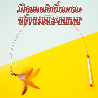 Mango ไม้ตกแมว ของเล่นแมว ของเล่นสัตว์เลี้ยง แบบสปริง ไม้ล่อแมว แบบลวดสลิง ไม้แมว ไม้แซวแมว มีขนนกและกระดิ่ง