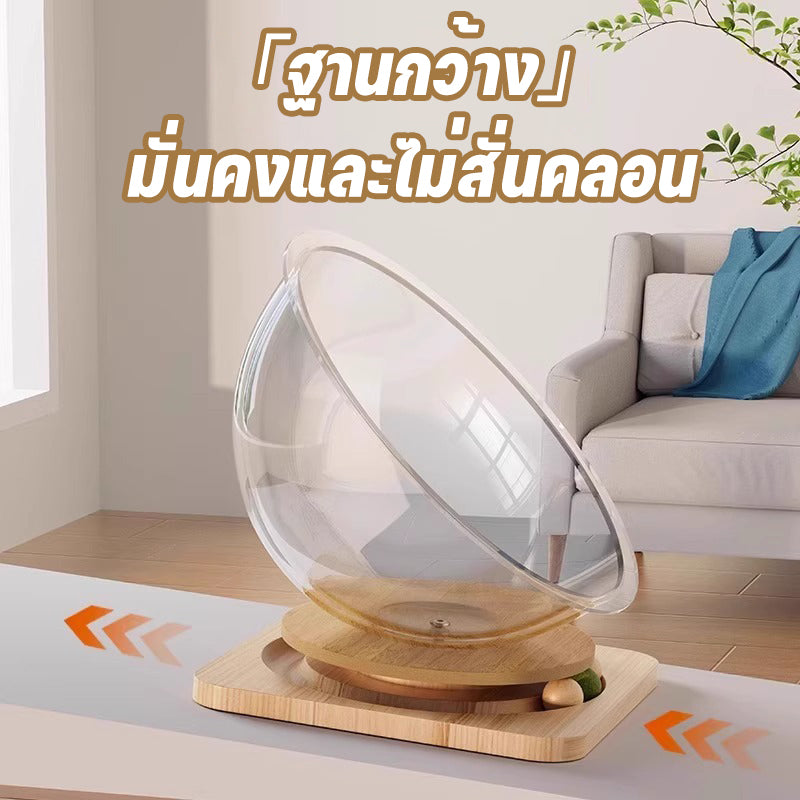 รังแมวสำหรับแคปซูล, บ้านแมว, ของเล่นแมว, ที่นอนอวกาศ, แผ่นเสียงไม้เนื้อแข็งอะคริลิค, ของเล่นหมุน Cat Scratcher 4 in 1, พื้นที่ขนาดใหญ่ 42 ซม.
