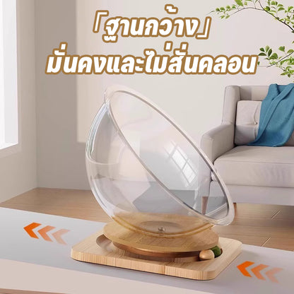 รังแมวสำหรับแคปซูล, บ้านแมว, ของเล่นแมว, ที่นอนอวกาศ, แผ่นเสียงไม้เนื้อแข็งอะคริลิค, ของเล่นหมุน Cat Scratcher 4 in 1, พื้นที่ขนาดใหญ่ 42 ซม.