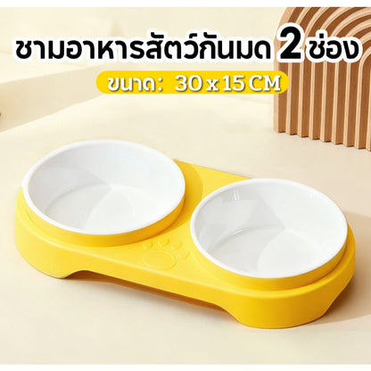 Mango ชามข้าวสัตว์เลี้ยง ชามอาหารสัตว์กันมด 2 ช่อง สำหรับน้องหมาน้องแมว พลาสติกปลอดภัย ความจุใหญ่ ถอดล้างง่าย ชามอาหารแมวกันมด ชามอาหารสุนัขกันมด