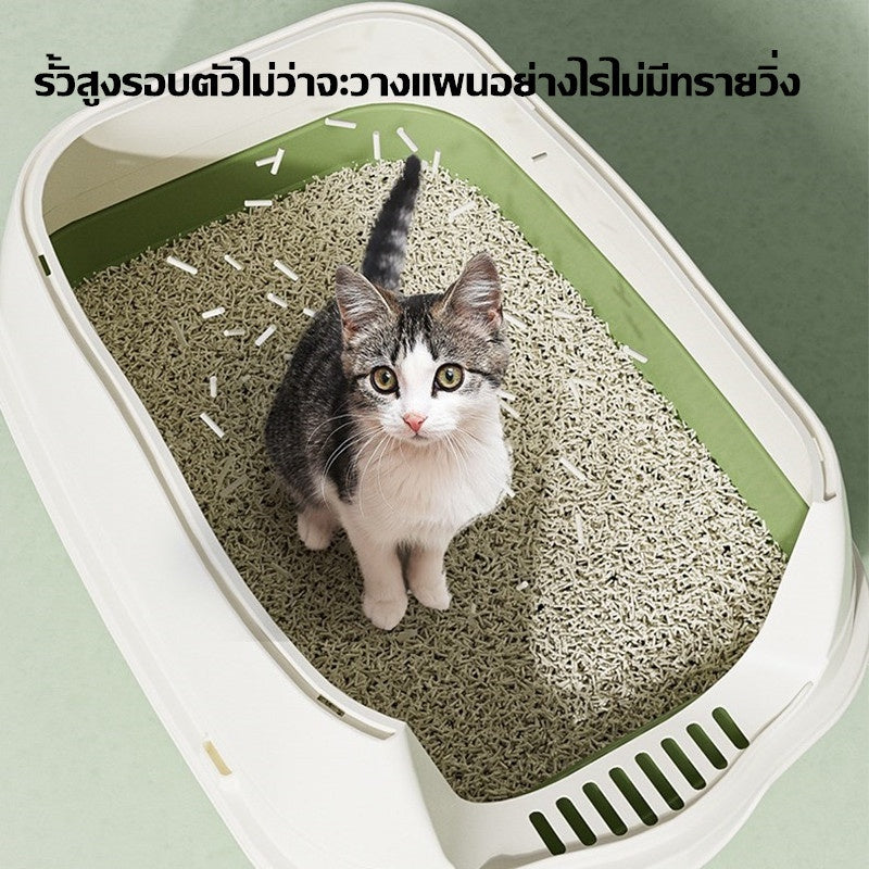 【ฟรีที่ตักทรายแมว】ห้องน้ำแมว 2-in-1 แบบปิด กระบะทรายแมวขนาดใหญ่ เพิ่มพื้นที่ ป้องกันกลิ่น ป้องกันการกระเซ็น กระบะทราย
