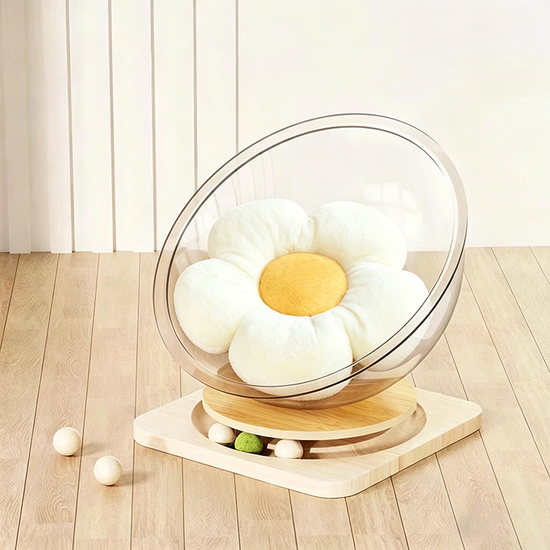 Mango บ้านแมว คอนโดแมว หมุนได้ รังแมวแคปซูลอวกาศ ที่นอนสัตว์เลี้ยง หลุมอวกาศ ของเล่นแมว จานเสียงไม้เนื้อแข็งอะคริลิค