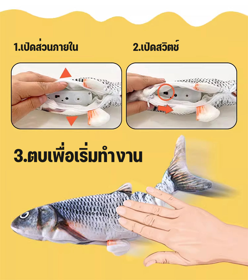 Mango  ตุ๊กตาปลาแคทนิป ของเล่นแมว ดิ้นได้เมื่อเปิดสวิตซ์ ตุ๊กตาปลาดุ๊กดิ๊ก ปลาแมวฟิน มาพร้อมกับสาย USB