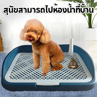Mango ห้องน้ำหมาขอบสี่เหลี่ยม ห้องน้ำสุนัข ถาดฉี่สุนัข  มีเสาถอดได้ มีตะแกรงรองถาด ห้องน้ำหมา ถาดรองฉี่หมา เปลี่ยนแผ่นเปลี่ยน