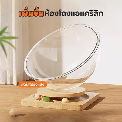 Mango ที่นอนแมว หมุนได้ บ้านแมว คอนโดแมว รังแมวแคปซูลอวกาศ หลุมอวกาศ ของเล่นแมว 2 in 1 จานเสียงไม้เนื้อแข็งอะคริลิค