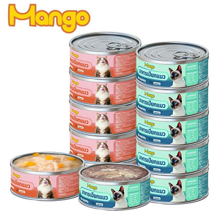 (10 กระป๋อง) Mango อาหารแมวกระป๋อง อาหารแมวเกรดพรีเมี่ยม อาหารแมวเปียกออร์แกนิกธรรมชาติบริสุทธิ์ อาหารสุนัข 90g วันที่ผลิตสด พร้อมส่ง