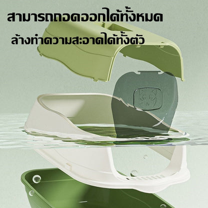 【ฟรีที่ตักทรายแมว】ห้องน้ำแมว 2-in-1 แบบปิด กระบะทรายแมวขนาดใหญ่ เพิ่มพื้นที่ ป้องกันกลิ่น ป้องกันการกระเซ็น กระบะทราย