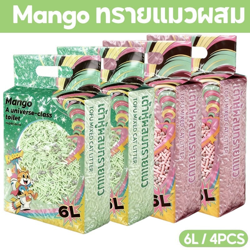 Mango MZทรายแมวเต้าหู้ 6L (4ถุง) ทรายแมวคุณภาพดี ออร์แกนิค100% จับตัวเป็นก้อนไว ราคาถูก ทรายเต้าหู้ Cat Litter