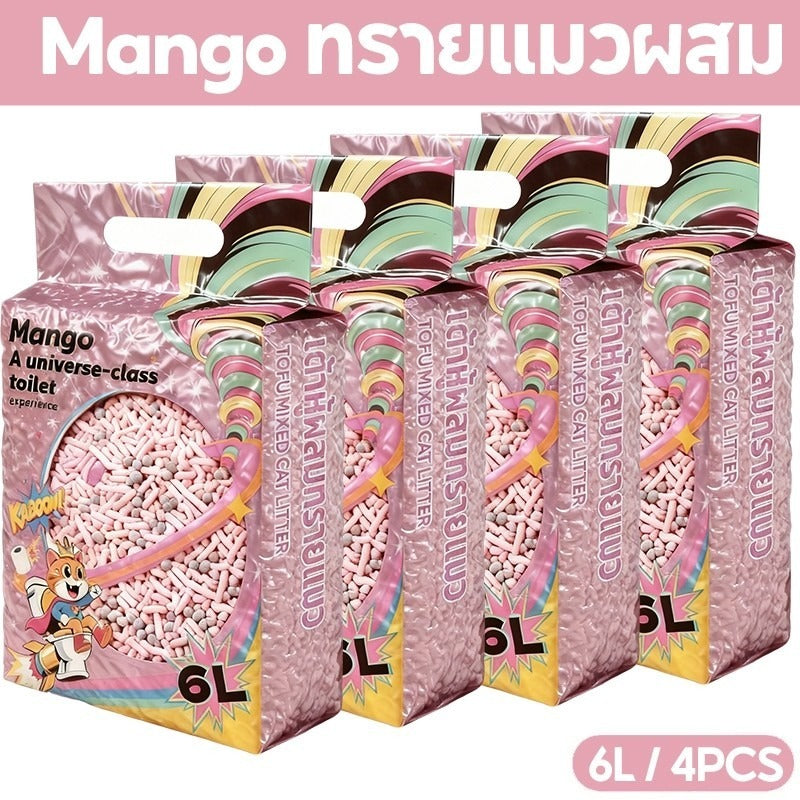 Mango MZทรายแมวเต้าหู้ 6L (4ถุง) ทรายแมวคุณภาพดี ออร์แกนิค100% จับตัวเป็นก้อนไว ราคาถูก ทรายเต้าหู้ Cat Litter