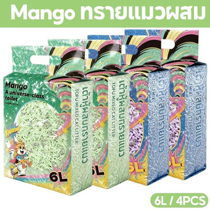 Mango MZทรายแมวเต้าหู้ 6L (4ถุง) ทรายแมวคุณภาพดี ออร์แกนิค100% จับตัวเป็นก้อนไว ราคาถูก ทรายเต้าหู้ Cat Litter
