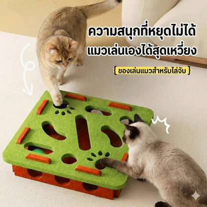 Mango ของเล่นแมว ของเล่นแมวแบบโต้ตอบ สัตว์เลี้ยงปริศนาเขาวงกต กล่องผ้าสักหลาด+ลูกบอลแคทนิป เล่นได้สนุกไม่มีเบื่อ ทนทาน แข็งแรง แถมฟรีลูกบอลกระดิ่งสำหรับแมว 2 ลูก