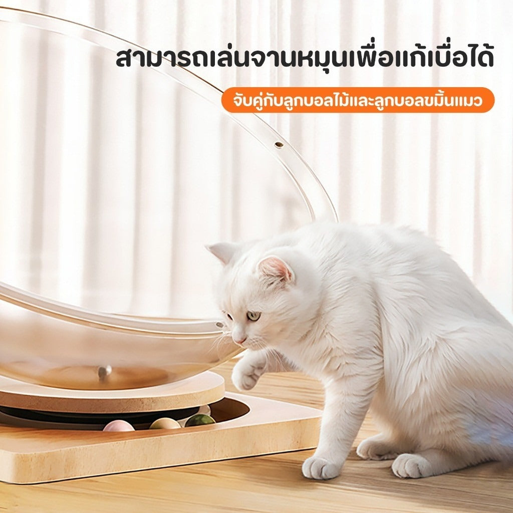 Mango ที่นอนแมว หมุนได้ บ้านแมว คอนโดแมว รังแมวแคปซูลอวกาศ หลุมอวกาศ ของเล่นแมว 2 in 1 จานเสียงไม้เนื้อแข็งอะคริลิค