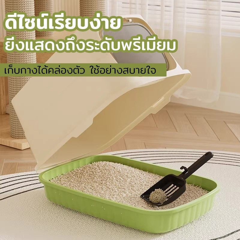 Mango ห้องน้ำแมว ทราย กระบะทรายแมว 2 ชั้น ห้องน้ำแมวทรงโดม มีฝา ป้องกันกลิ่นและแบคทีเรียที่ปิดสนิท ระงับกลิ กระบะทราย ป้องกันทรายกระเด็น พร้อมที่ตักทราย