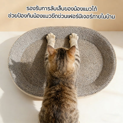 Mango กระดาษลับเล็บวงรี ที่ลับเล็บแมว อ่างลับเล็บแมว ของเล่นแมว รูปอ่าง เป็นที่นอนแมวไปในตัว กระดาษลูกฟูก DIY Cat Scratcher