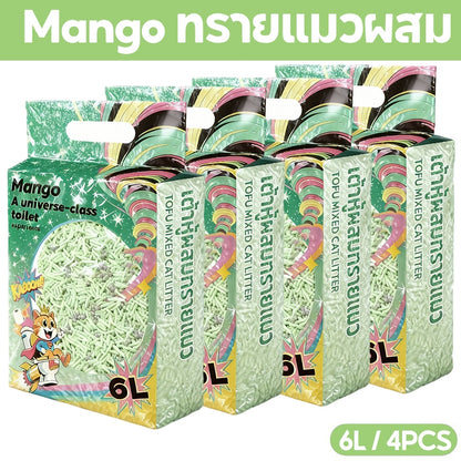 Mango ทรายแมว ทรายแมวผสม เกรด พรีเมี่ยม เบนโทไนท์+แคทแบบเต้าหู้+ดับกลิ่นแรงสุด กลิ่นเป็นตัวเลือก 6L/12L/30L